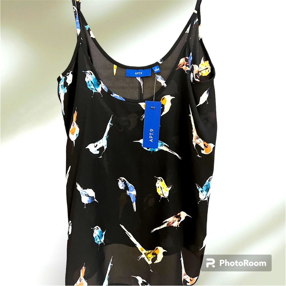 NWT Black Chiffon Tank with Birds Apt. 9 Size Small